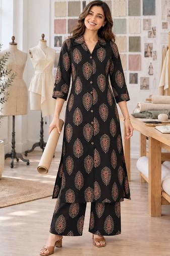 women ethnic motifs printed regular  cotton kurta with palazzos