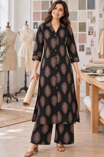 women ethnic motifs printed regular  cotton kurta with palazzos