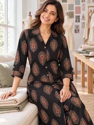 women ethnic motifs printed regular  cotton kurta with palazzos 2
