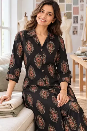 women ethnic motifs printed regular  cotton kurta with palazzos