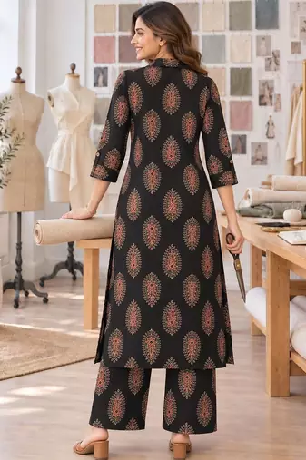 women ethnic motifs printed regular  cotton kurta with palazzos