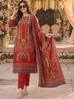 women ethnic motifs printed regular kurta with trousers & with dupatta 1