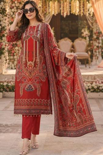 women ethnic motifs printed regular kurta with trousers & with dupatta