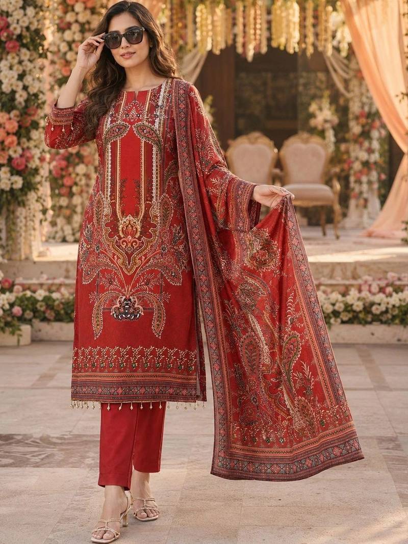 women ethnic motifs printed regular kurta with trousers & with dupatta