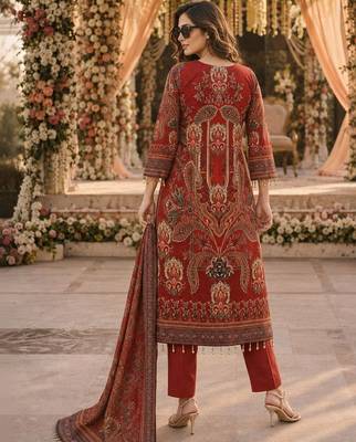 women ethnic motifs printed regular kurta with trousers & with dupatta 2