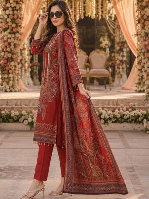 women ethnic motifs printed regular kurta with trousers & with dupatta 3