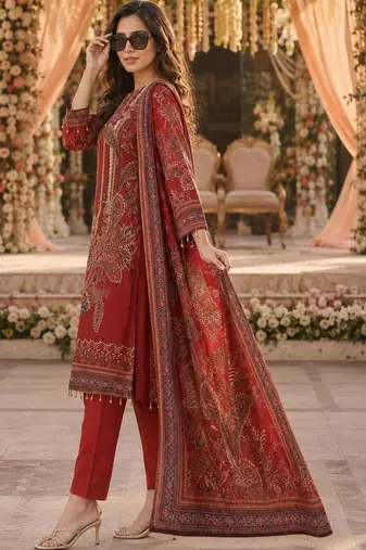 women ethnic motifs printed regular kurta with trousers & with dupatta