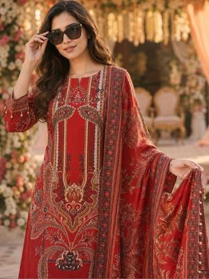 women ethnic motifs printed regular kurta with trousers & with dupatta 4