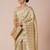 Cream striped zari silk blend banarasi saree