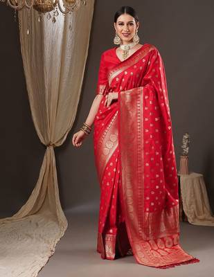 Red floral zari banarasi saree 1
