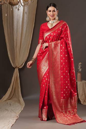Red floral zari banarasi saree