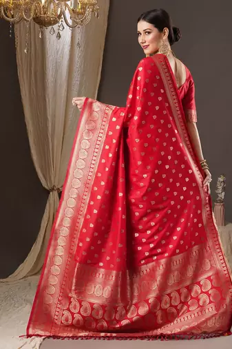 Red floral zari banarasi saree