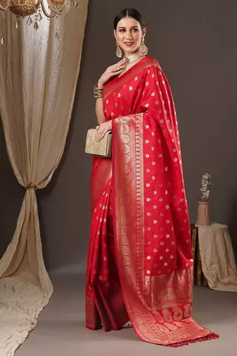 Red floral zari banarasi saree