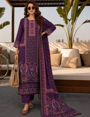women ethnic motifs printed regular  silk kurta with trousers & with dupatta 1