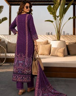 women ethnic motifs printed regular  silk kurta with trousers & with dupatta 2