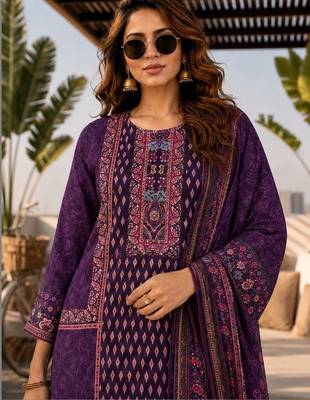 women ethnic motifs printed regular  silk kurta with trousers & with dupatta 3