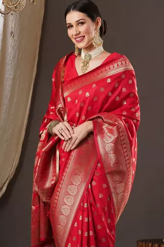 Red floral zari banarasi saree