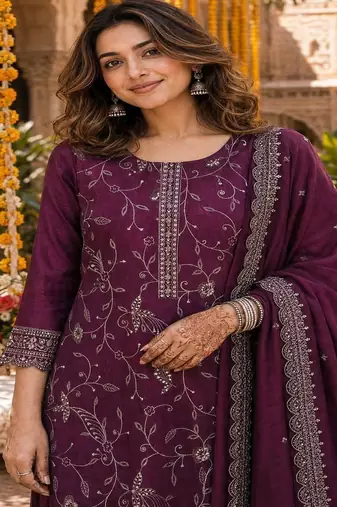 women embroidered regular thread work kurta set