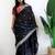 Black floral embroidered organza designer saree