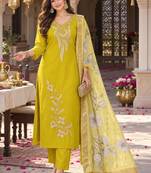 women ethnic motifs embroidered regular thread work kurta with trousers & with dupatta