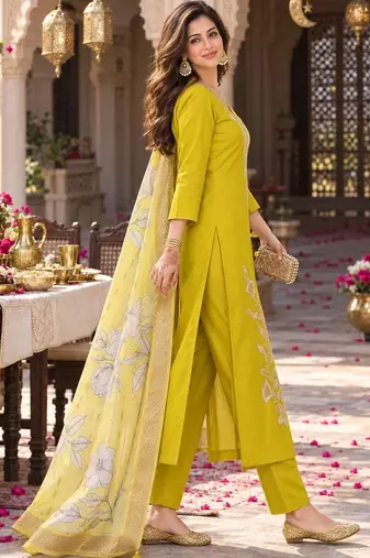 women ethnic motifs embroidered regular thread work kurta with trousers & with dupatta