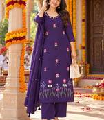 women floral embroidered regular thread work  cotton kurta with palazzos & with dupatta