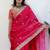 Pink floral embroidered organza saree