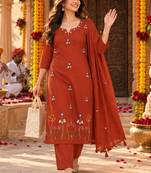 women floral embroidered regular  cotton kurta with palazzos & with dupatta