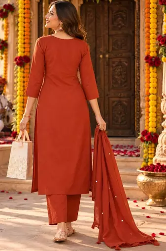 women floral embroidered regular  cotton kurta with palazzos & with dupatta