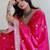 Pink floral embroidered organza saree