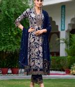 women floral printed a-line kurta with trousers & dupatta
