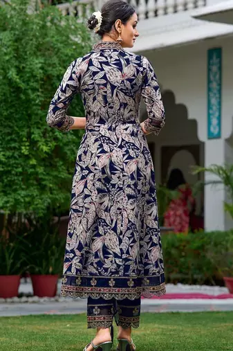women floral printed a-line kurta with trousers & dupatta
