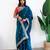 Teal floral embroidered organza saree