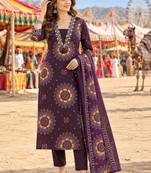 women ethnic motifs printed regular  cotton kurta with trousers & with dupatta