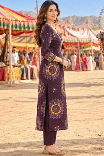 women ethnic motifs printed regular  cotton kurta with trousers & with dupatta