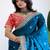 Teal floral embroidered organza saree