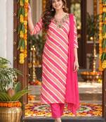 women printed regular sequinned chanderi silk kurta with trousers & dupatta