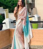 White white & rose gold embellished sequinned  georgette saree
