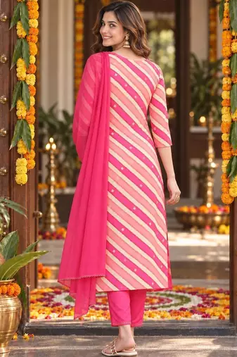 women printed regular sequinned chanderi silk kurta with trousers & dupatta