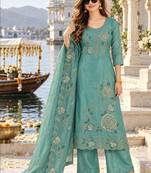 women ethnic motifs embroidered regular thread work kurta with palazzos & with dupatta