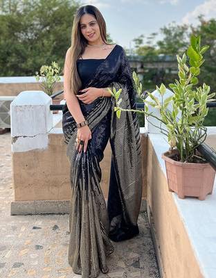 Black black embellished sequinned  georgette saree 1