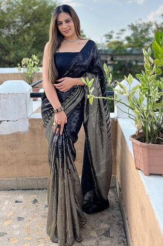 Black black embellished sequinned  georgette saree