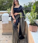 Black black embellished sequinned  georgette saree