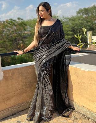 Black black embellished sequinned  georgette saree 2