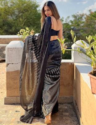 Black black embellished sequinned  georgette saree 3