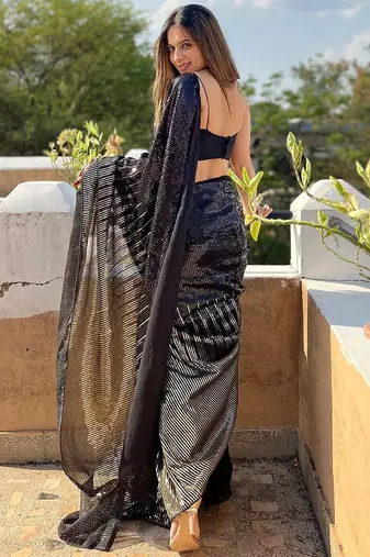Black black embellished sequinned  georgette saree