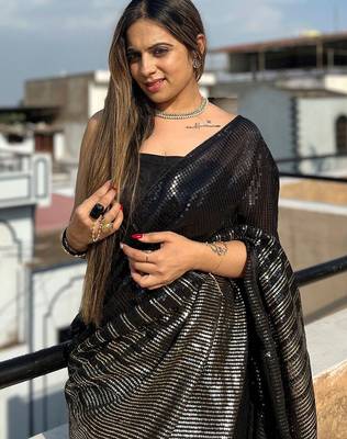 Black black embellished sequinned  georgette saree 4