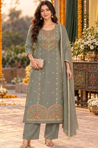 women ethnic motifs embroidered regular thread work kurta with palazzos & with dupatta