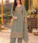 women ethnic motifs embroidered regular thread work kurta with palazzos & with dupatta