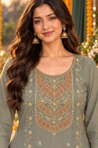women ethnic motifs embroidered regular thread work kurta with palazzos & with dupatta